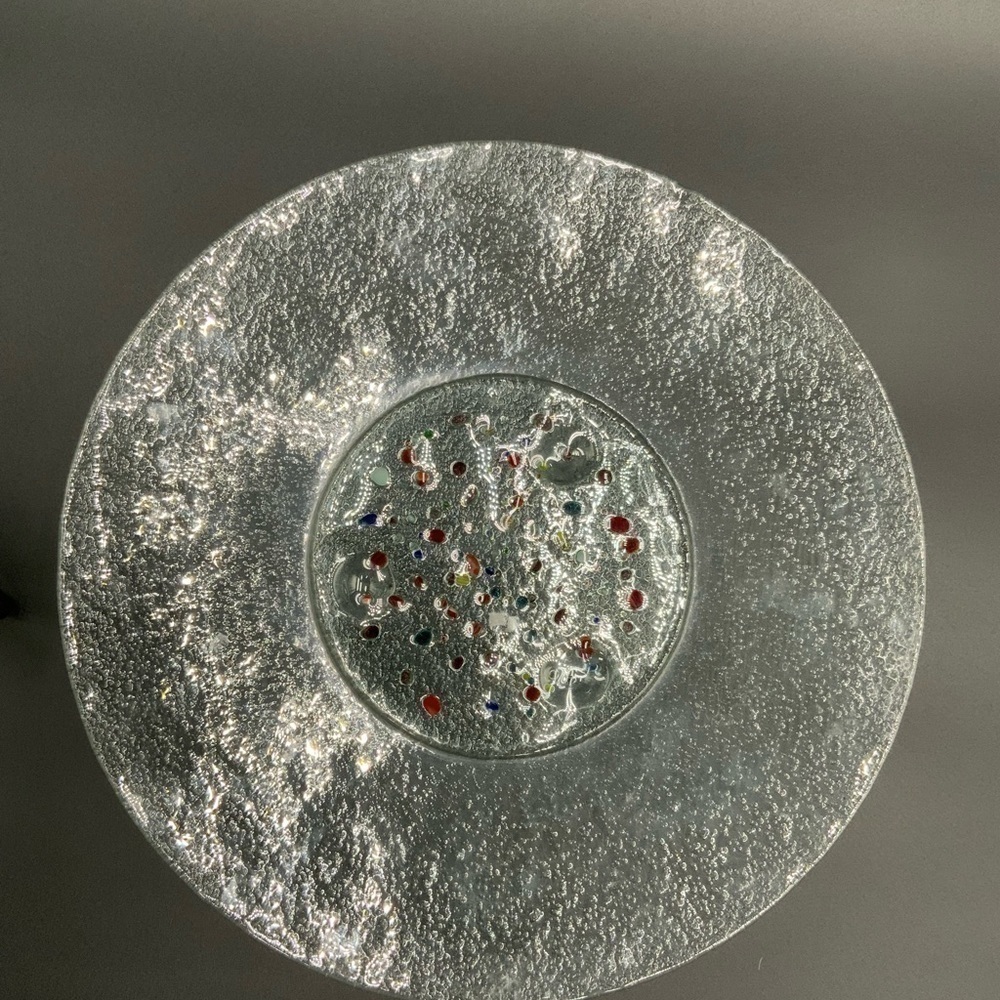 Handmade Footed Fused & Bubble Glass Platter/Wall Hanging “Sand Pebbles” - Picture 9 of 9